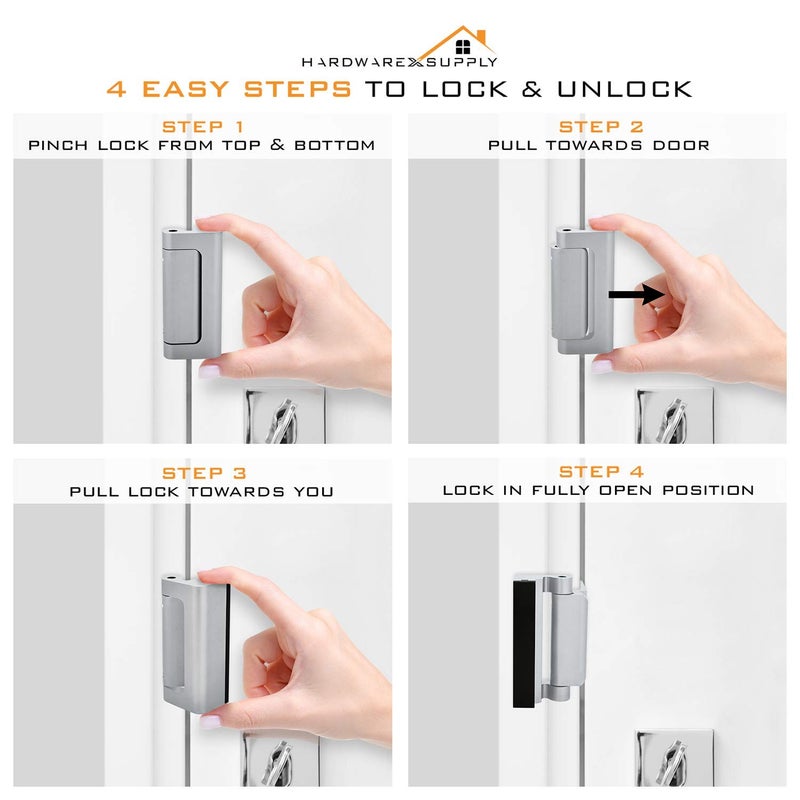 HardwareX Supply Door Reinforcement Lock, Privacy Door Latch Harden Construction 3"" Stop Childproof, White (2 Pack) - Image 2